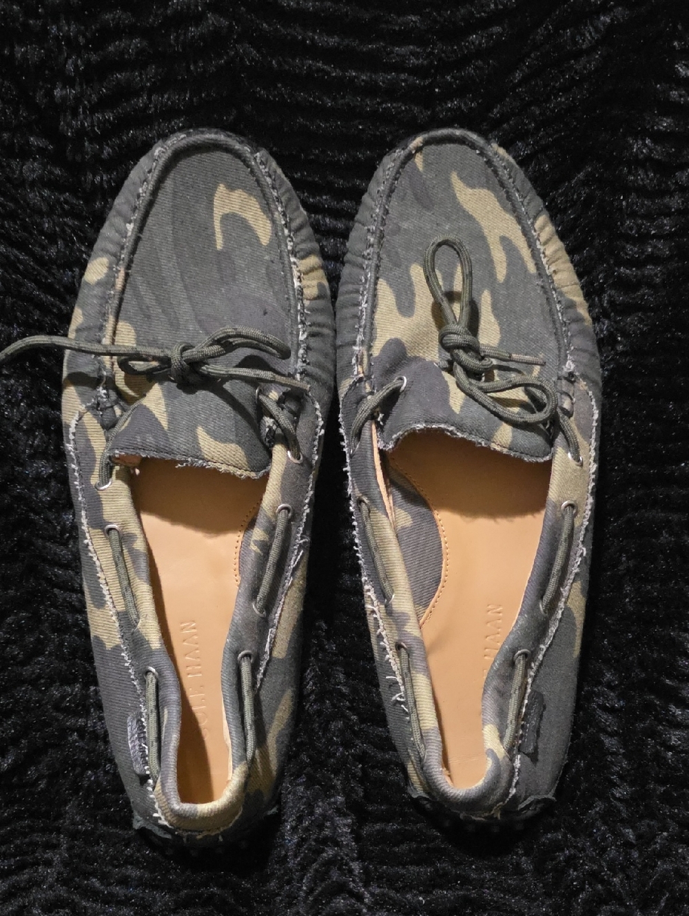 Cole Haan Men's Camo Canvas Boat Shoes in Olive and Black
